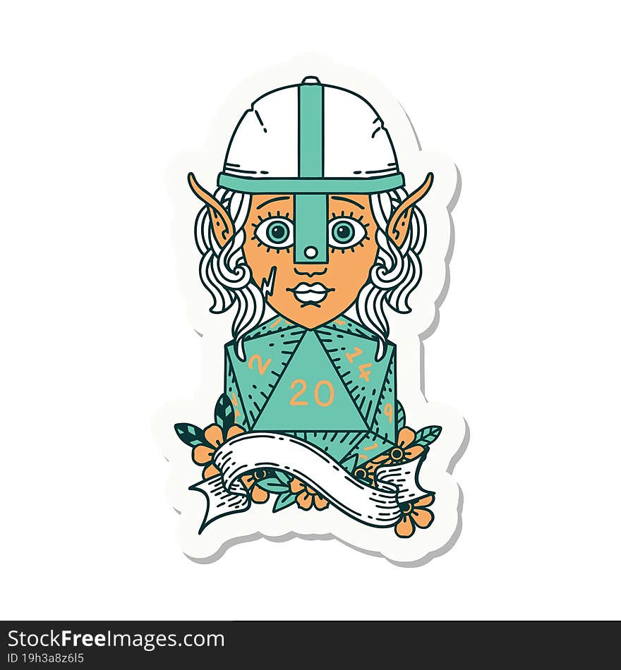 Elf Fighter Character With Natural Twenty Dice Roll Sticker