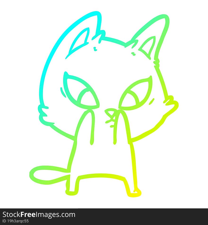 Cold Gradient Line Drawing Confused Cartoon Cat