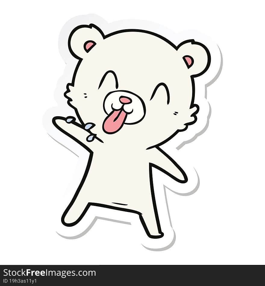 sticker of a rude cartoon polar bear sticking out tongue