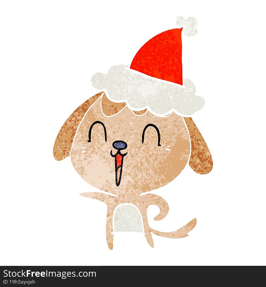 cute hand drawn retro cartoon of a dog wearing santa hat. cute hand drawn retro cartoon of a dog wearing santa hat