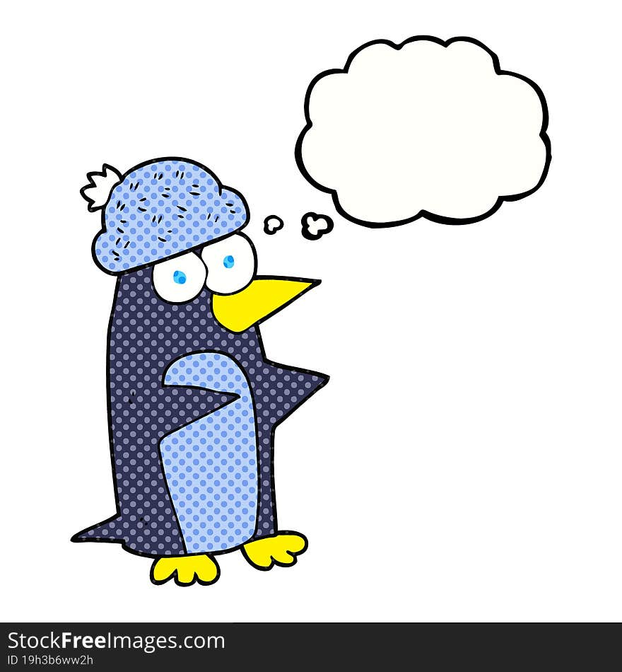 freehand drawn thought bubble cartoon penguin