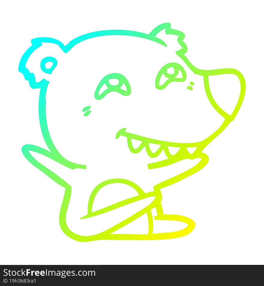 cold gradient line drawing cartoon bear showing teeth