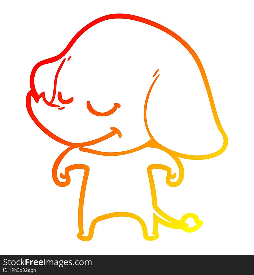 Warm Gradient Line Drawing Cartoon Smiling Elephant