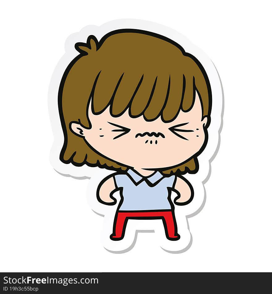 sticker of a annoyed cartoon girl