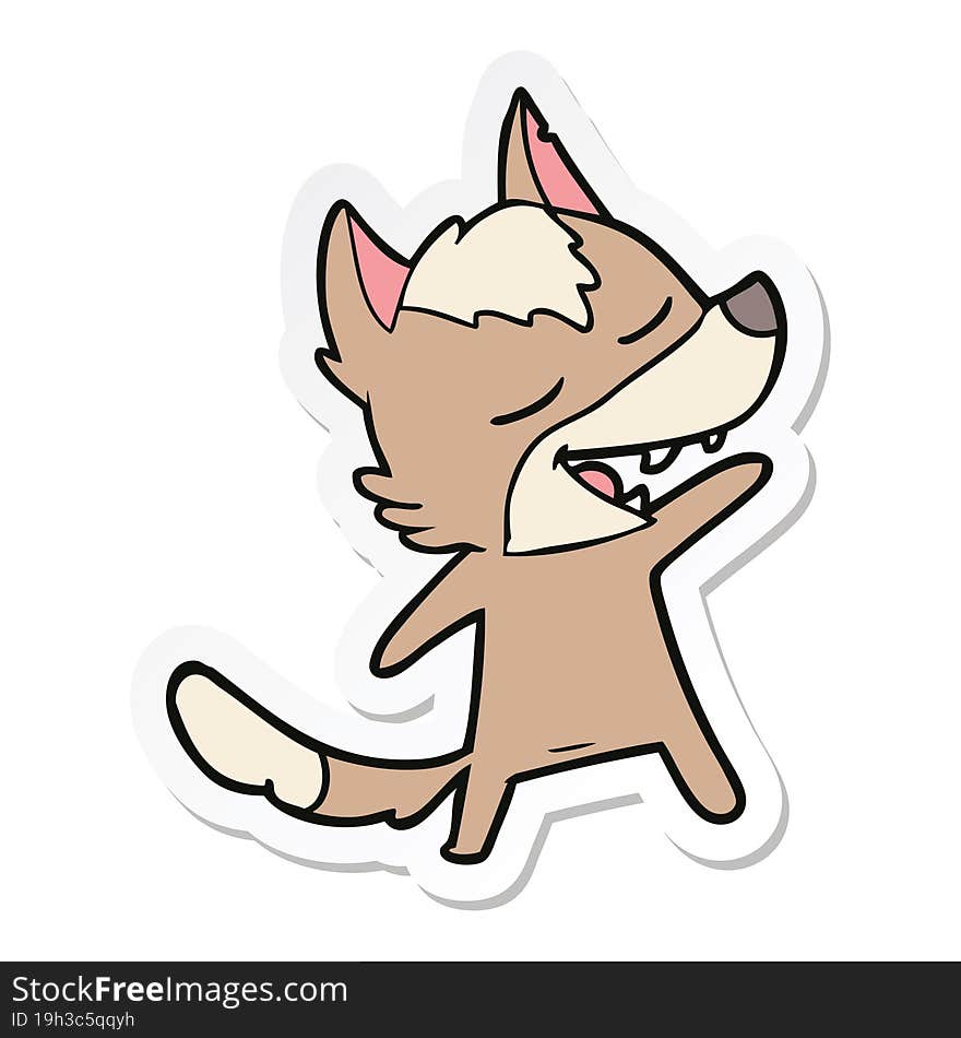 Sticker Of A Cartoon Wolf Laughing