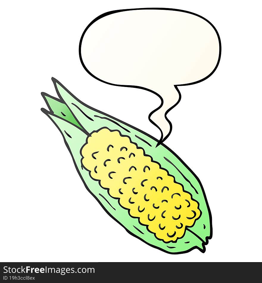 cartoon corn with speech bubble in smooth gradient style