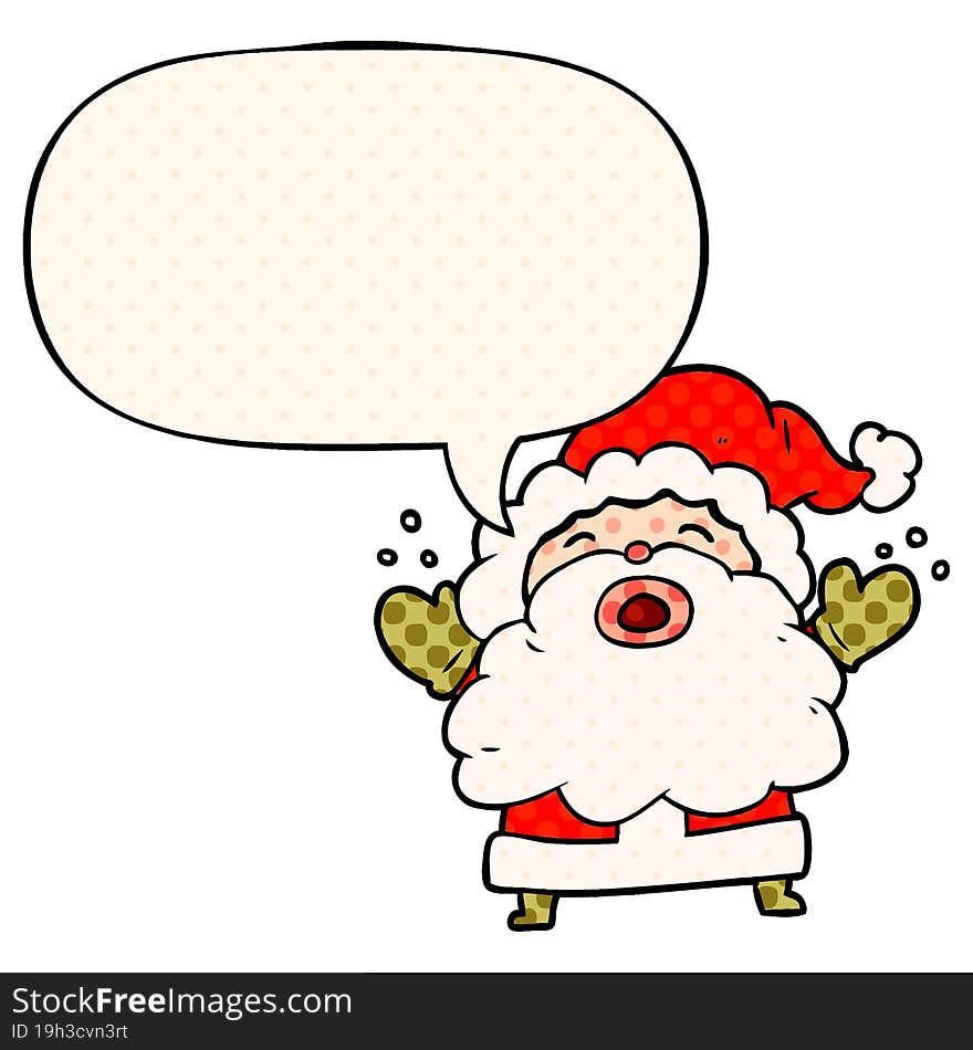 cartoon santa claus shouting in frustration and speech bubble in comic book style