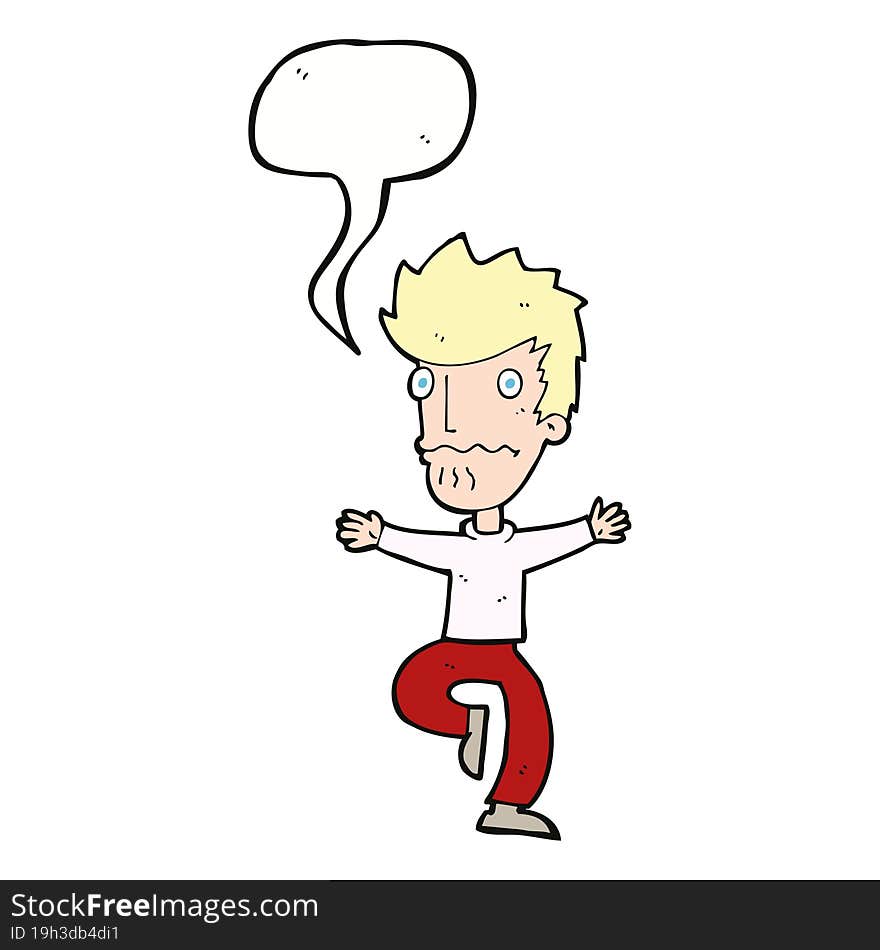 cartoon frightened man with speech bubble