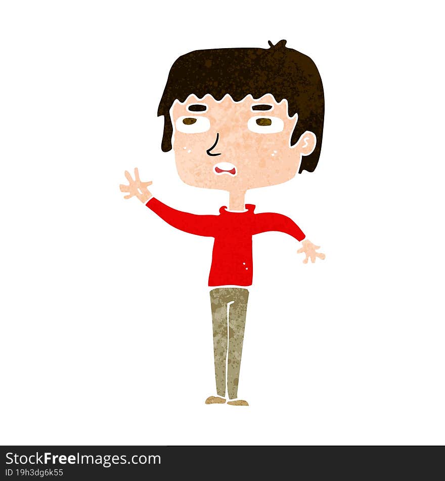 cartoon unhappy boy waving