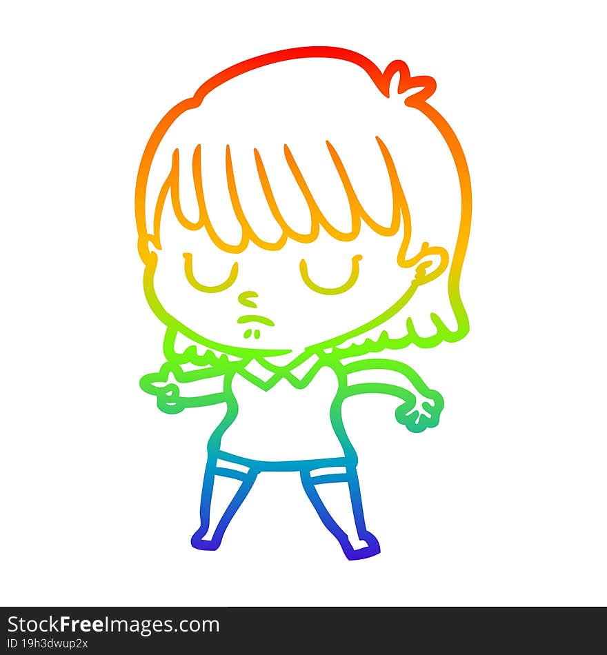 rainbow gradient line drawing of a cartoon woman