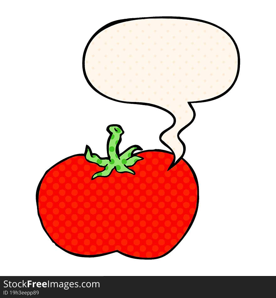 cartoon tomato and speech bubble in comic book style