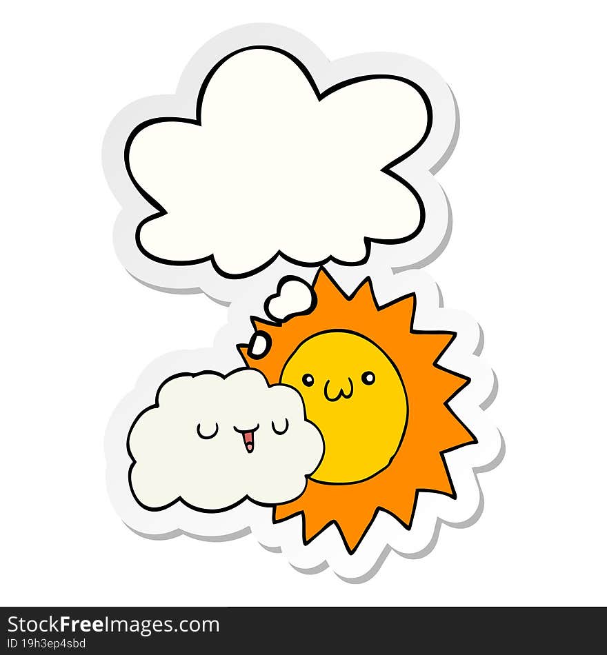 cartoon sun and cloud with thought bubble as a printed sticker