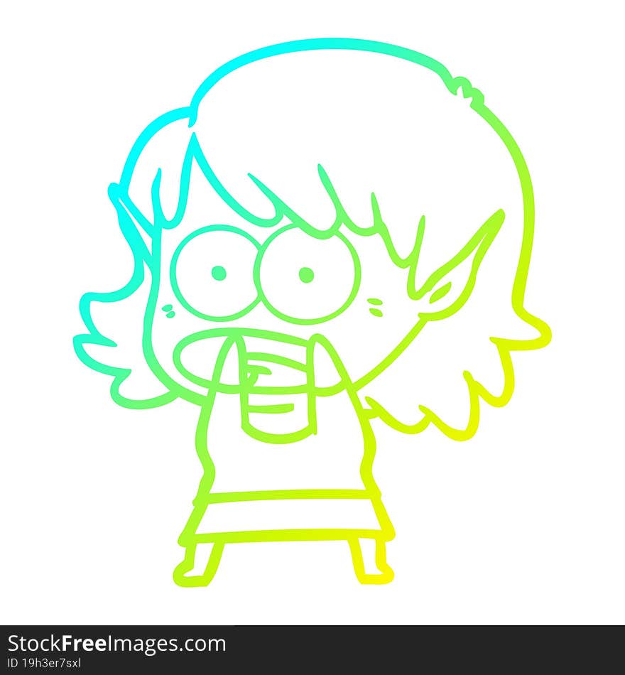 cold gradient line drawing cartoon shocked elf girl