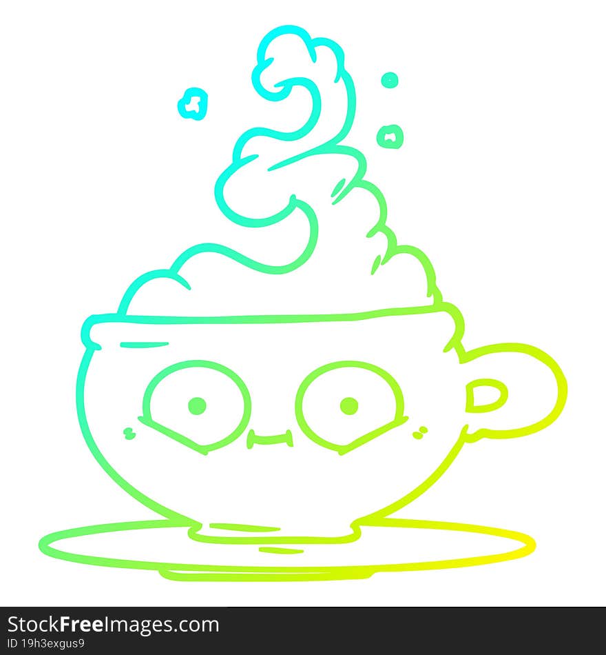 cold gradient line drawing cartoon hot cup of coffee