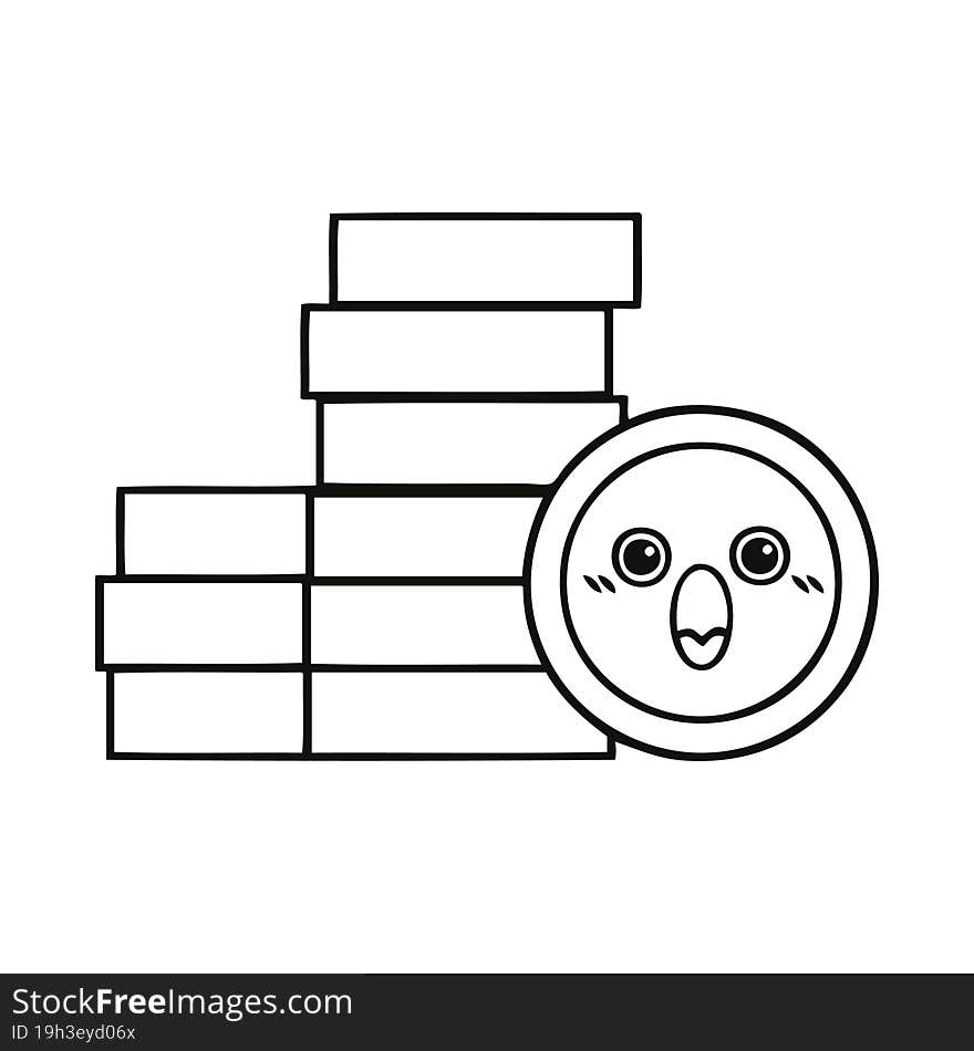 line drawing cartoon of a coins. line drawing cartoon of a coins