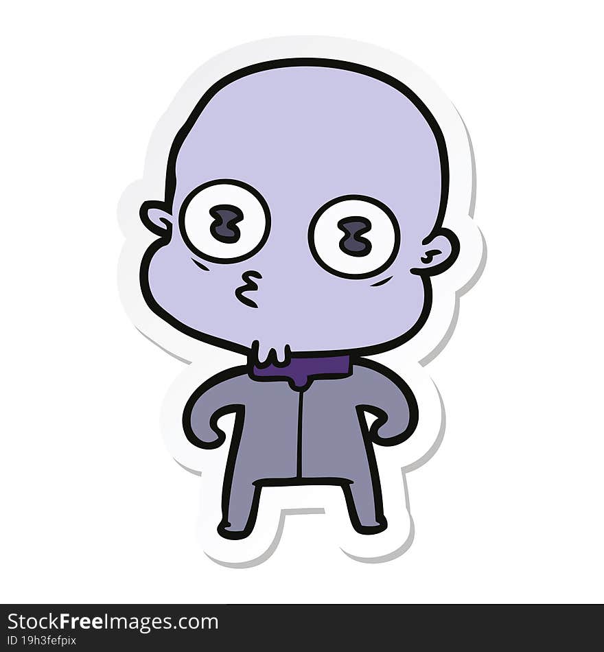 sticker of a cartoon weird bald spaceman