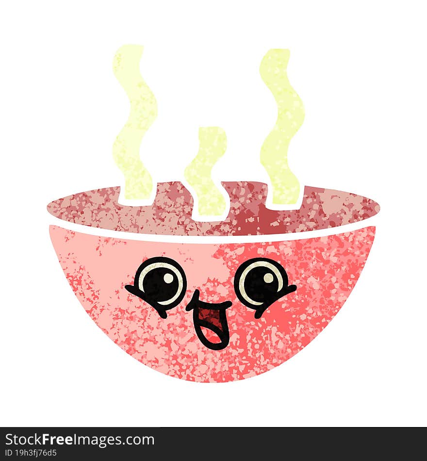 retro illustration style cartoon bowl of hot soup