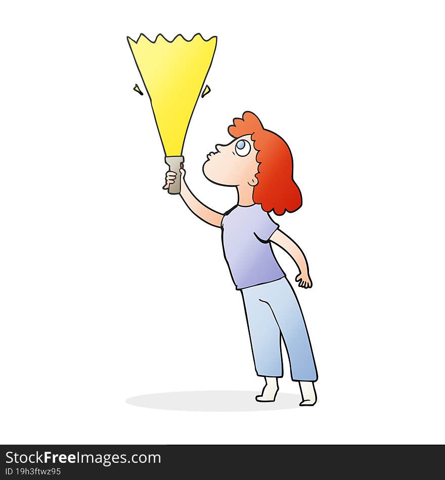 Cartoon Woman Searching With Torch