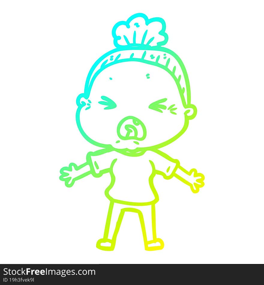 cold gradient line drawing cartoon angry old woman