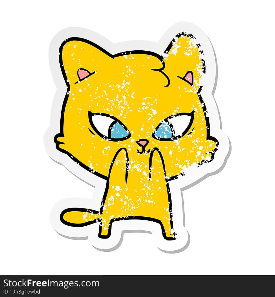 Distressed Sticker Of A Cute Cartoon Cat