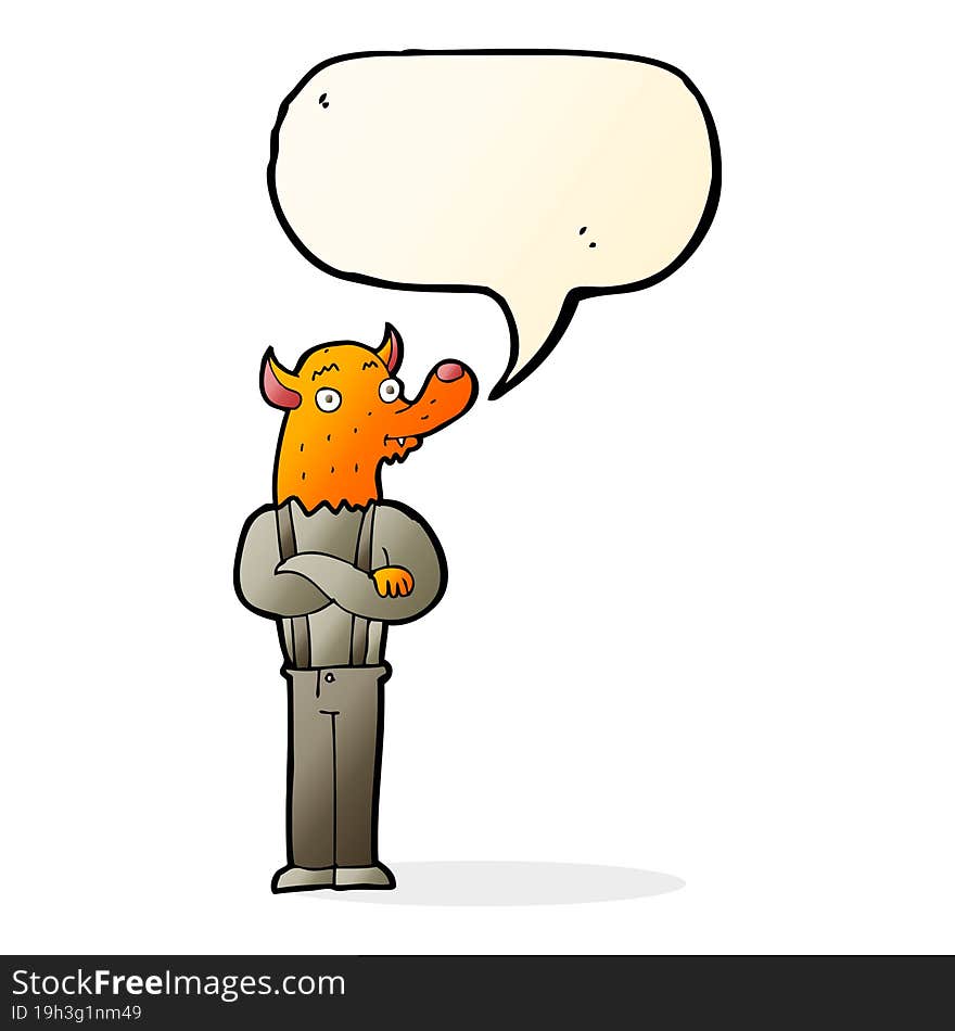 cartoon man with fox head with speech bubble