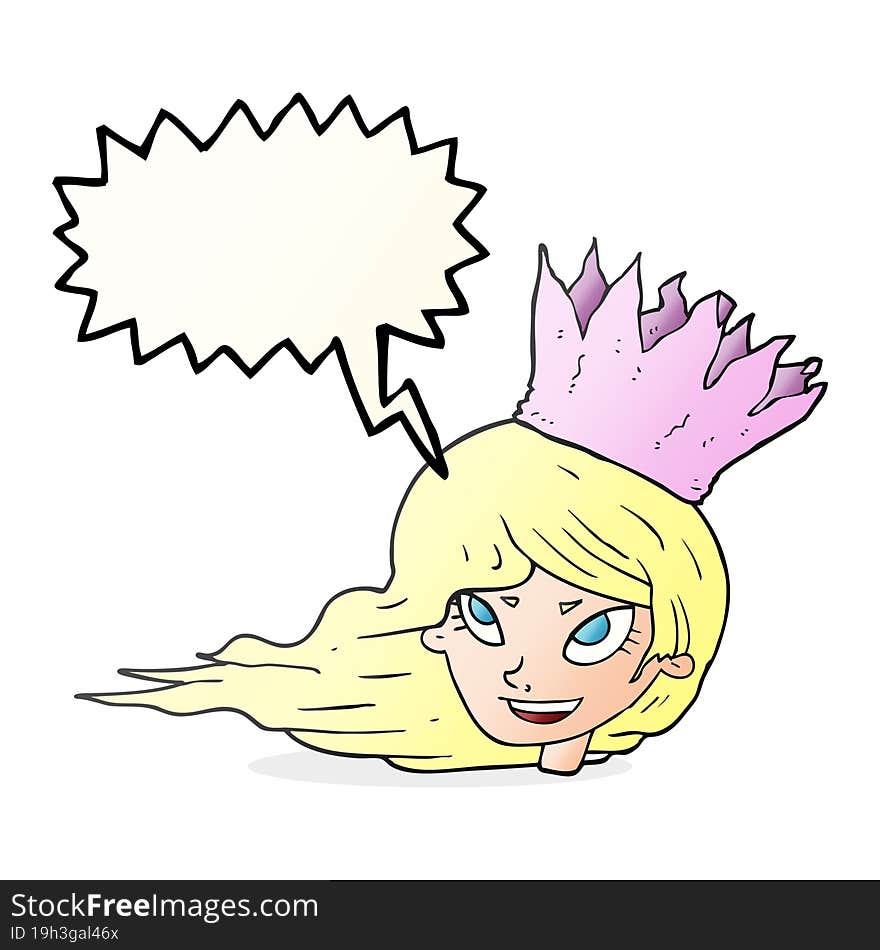 freehand drawn speech bubble cartoon woman with blowing hair