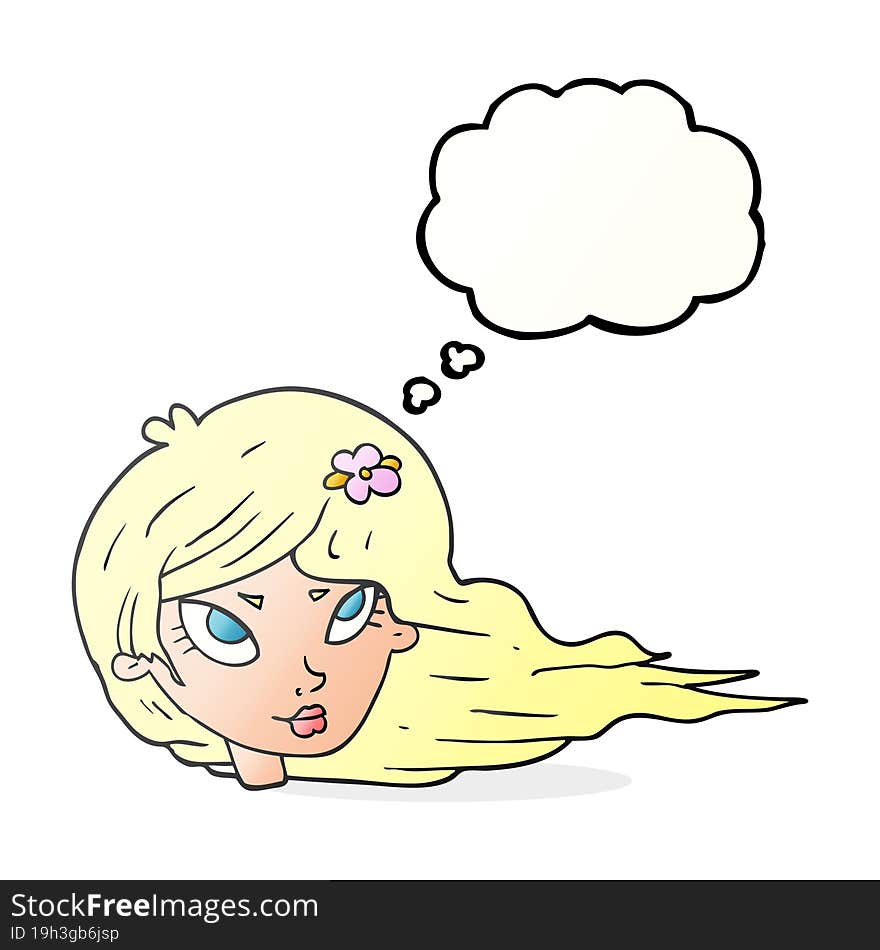 Thought Bubble Cartoon Woman With Blowing Hair