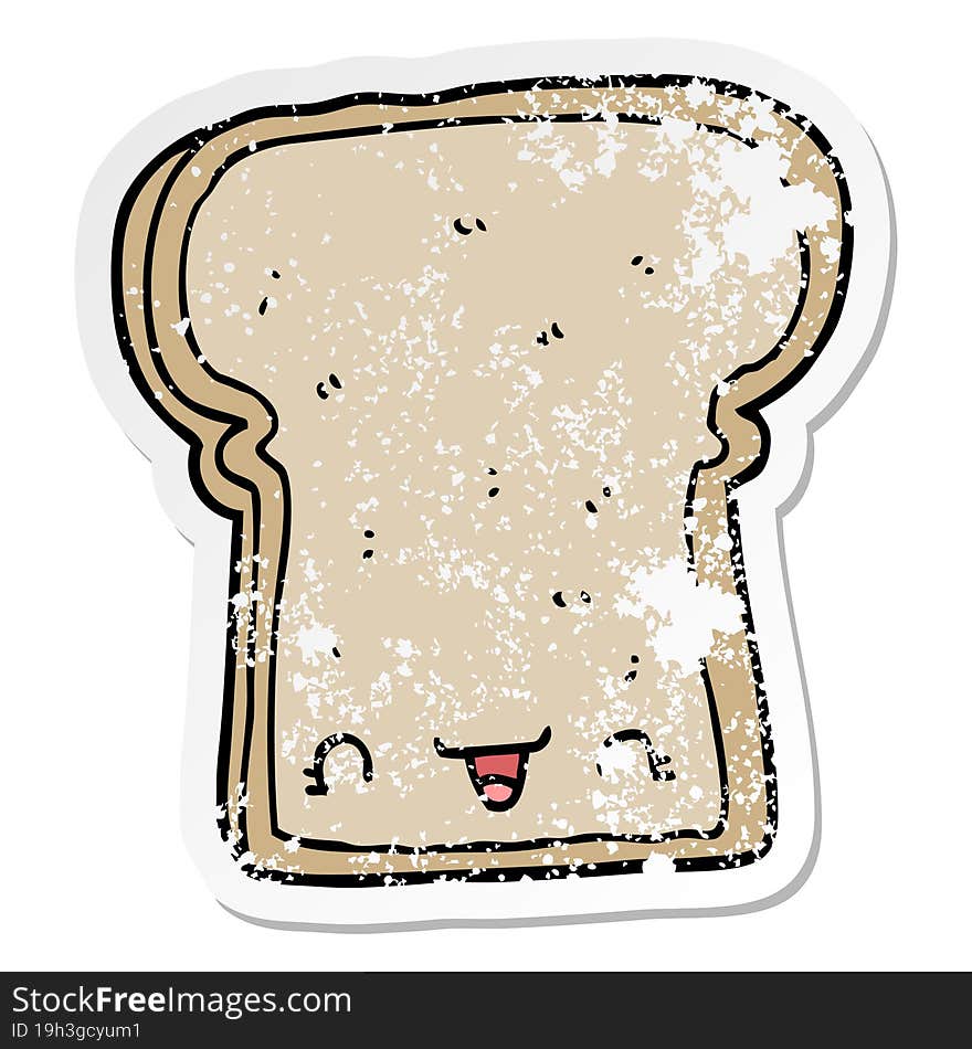 Distressed Sticker Of A Cute Cartoon Slice Of Bread