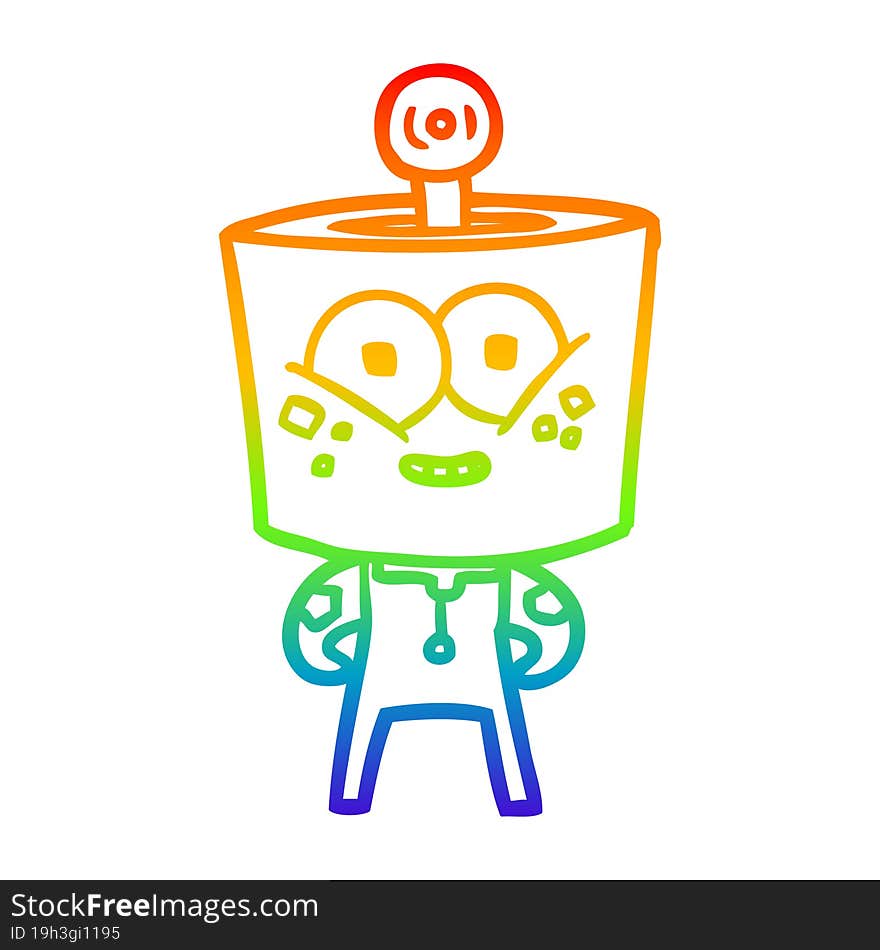 rainbow gradient line drawing of a happy cartoon robot