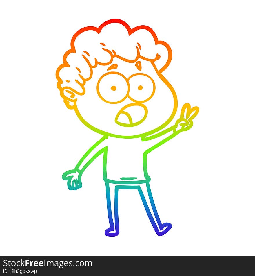 rainbow gradient line drawing cartoon man gasping in surprise