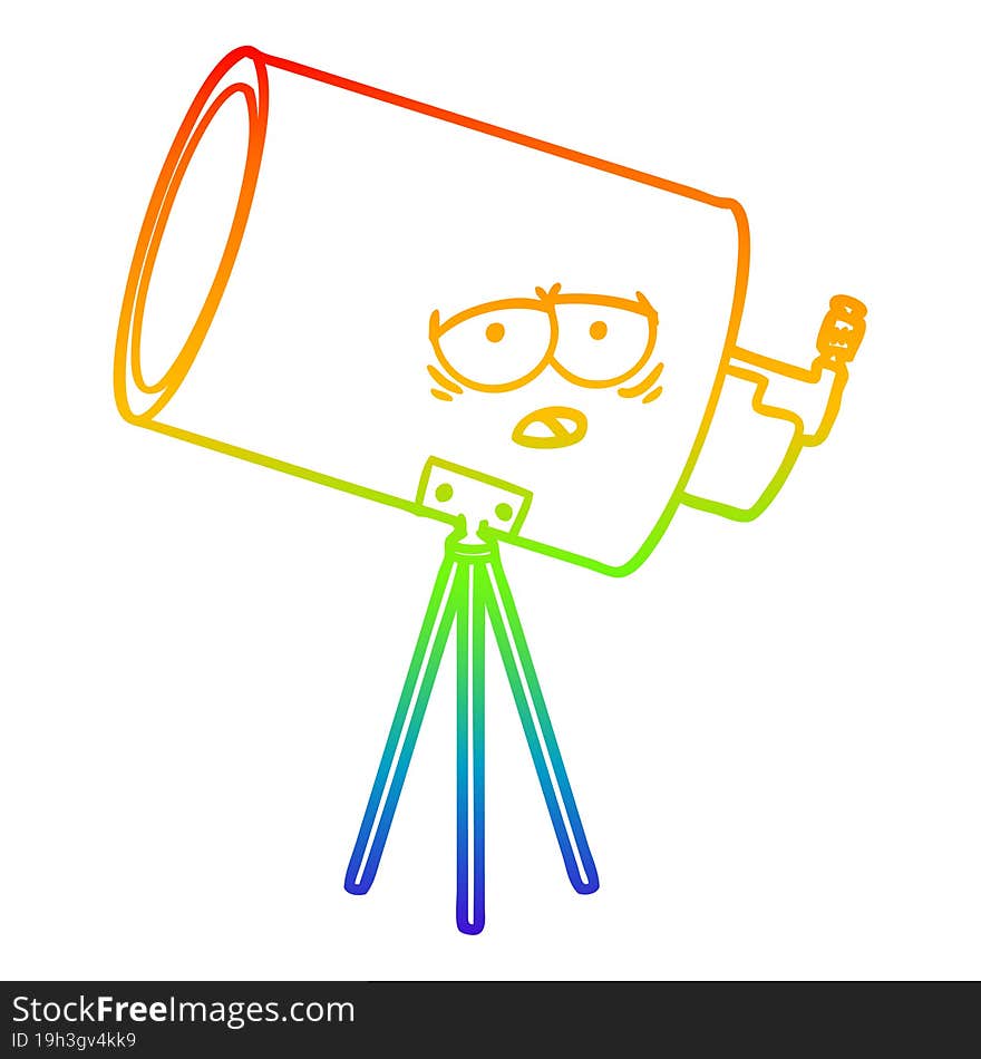 rainbow gradient line drawing cartoon bored telescope with face