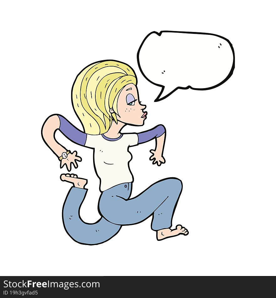 Cartoon Woman Running With Speech Bubble