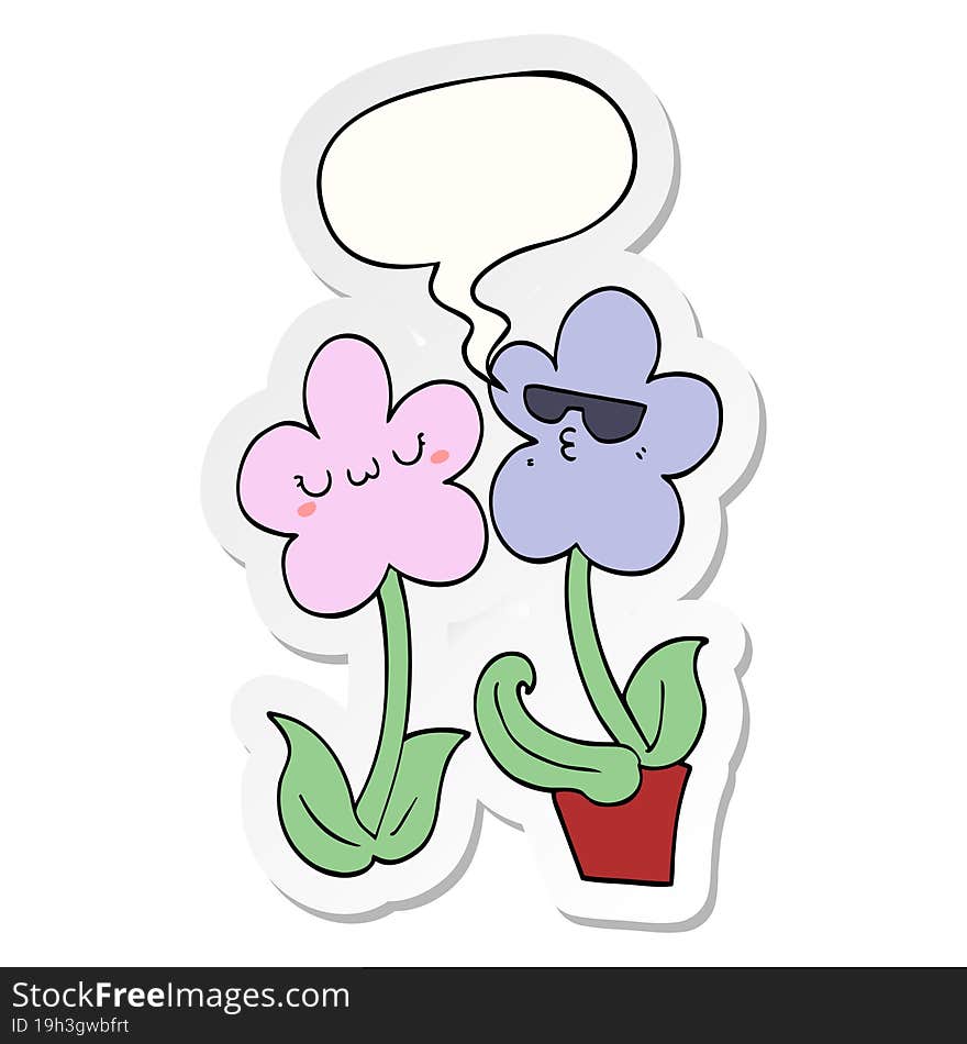 cute cartoon flower with speech bubble sticker