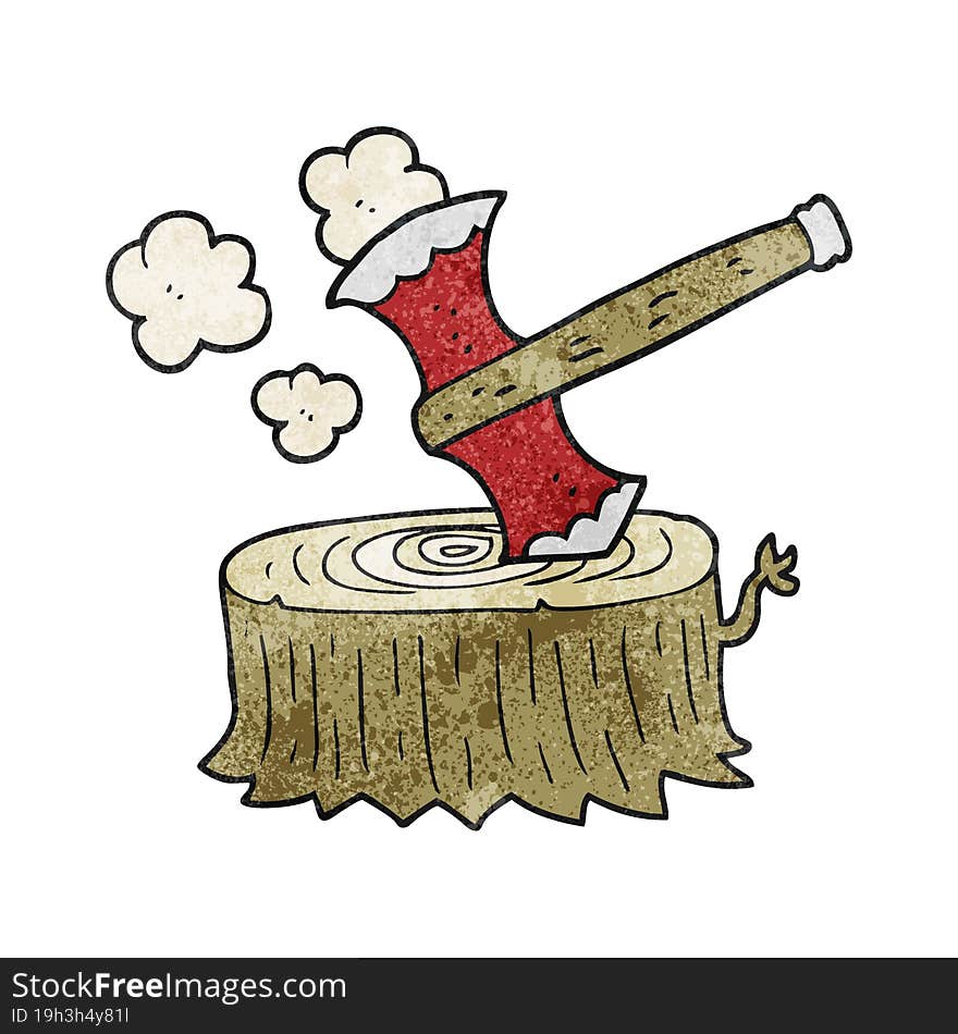 textured cartoon tree stump and axe