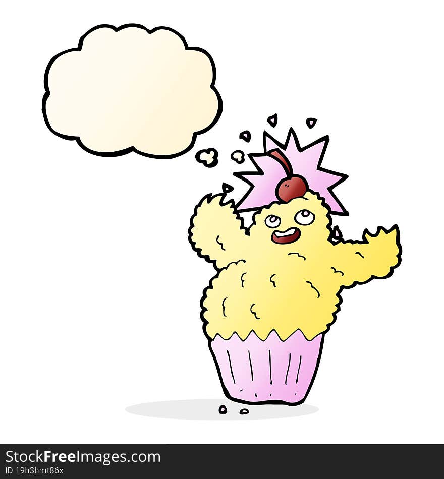 cartoon cupcake monster with thought bubble