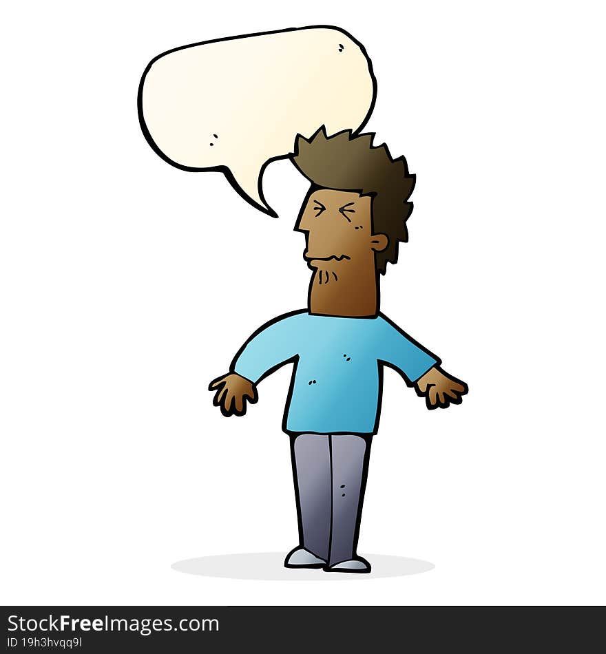 cartoon stressed man with speech bubble