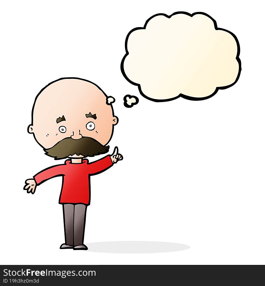 cartoon bald man with idea with thought bubble