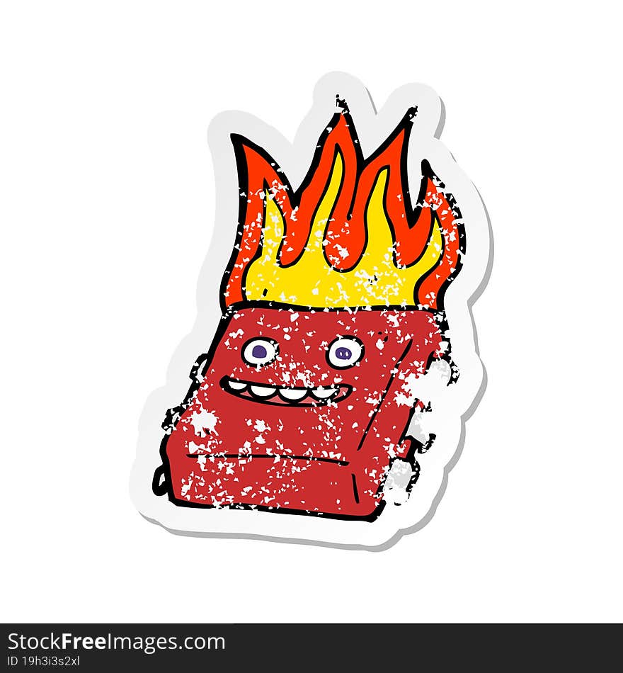 Retro Distressed Sticker Of A Cartoon Red Hot Computer Chip