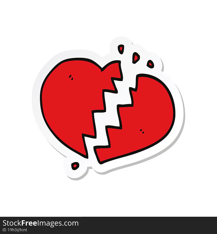 sticker of a cartoon broken heart