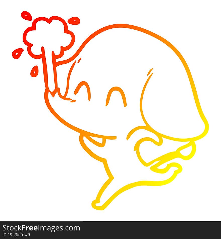 warm gradient line drawing cute cartoon elephant spouting water