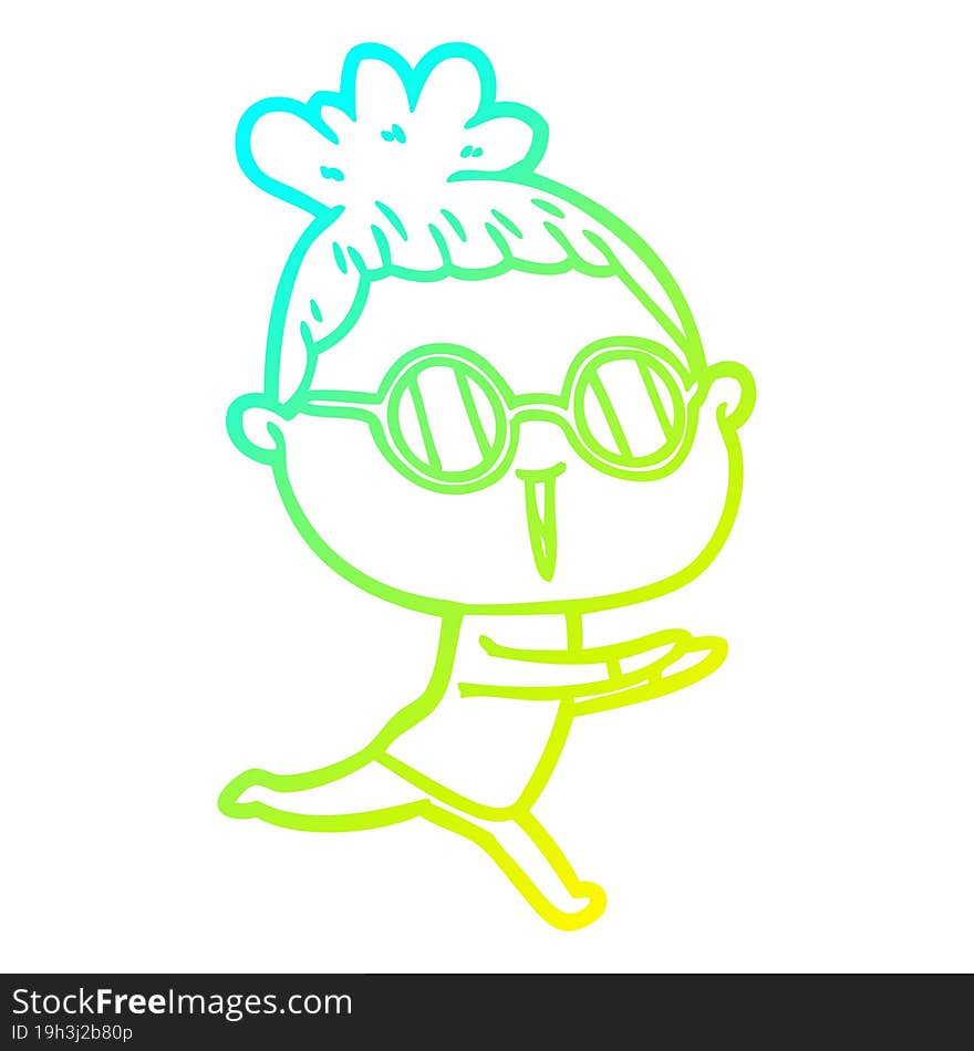 cold gradient line drawing of a cartoon woman wearing spectacles