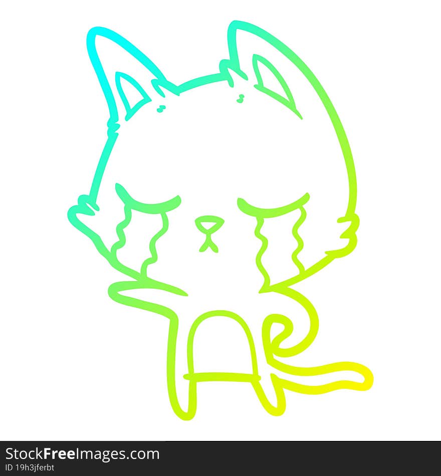 cold gradient line drawing crying cartoon cat pointing