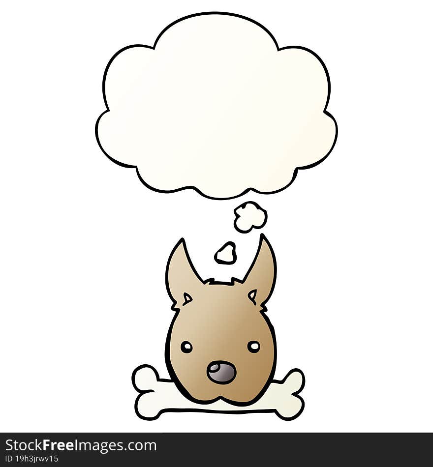 cartoon dog with bone and thought bubble in smooth gradient style