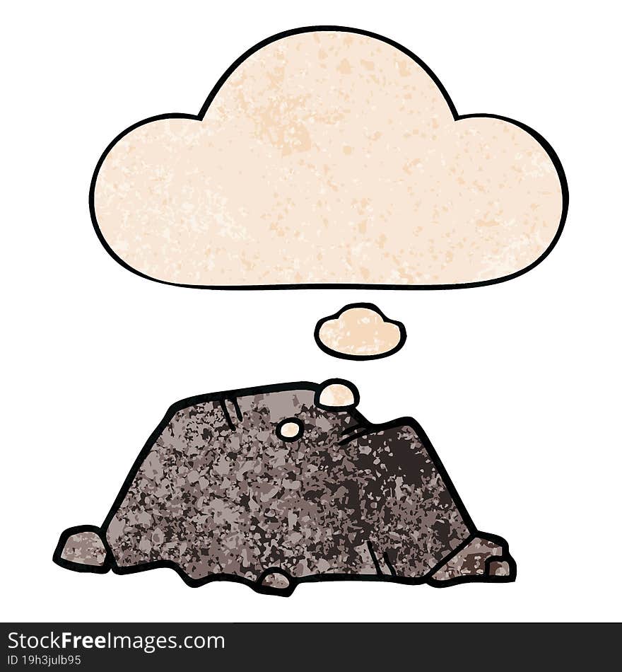 cartoon rock with thought bubble in grunge texture style. cartoon rock with thought bubble in grunge texture style