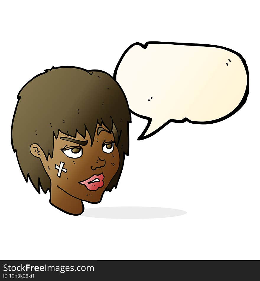 Cartoon Woman With Plaster On Face With Speech Bubble