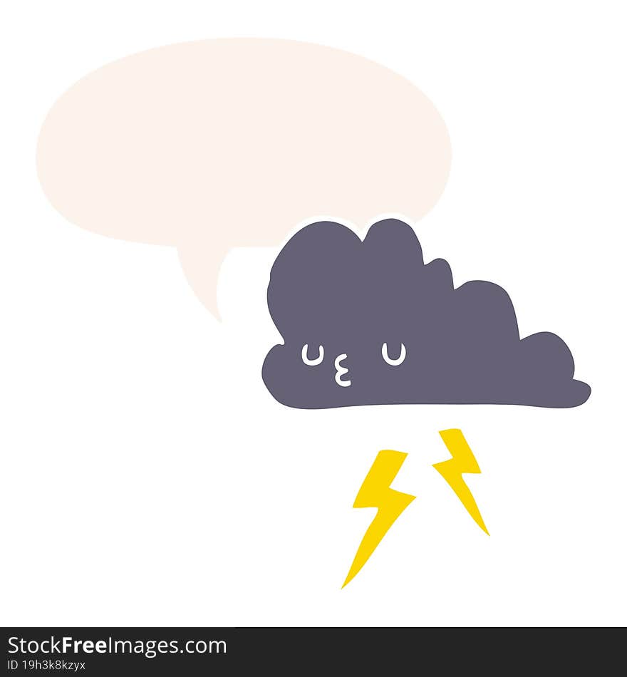 cartoon storm cloud and speech bubble in retro style