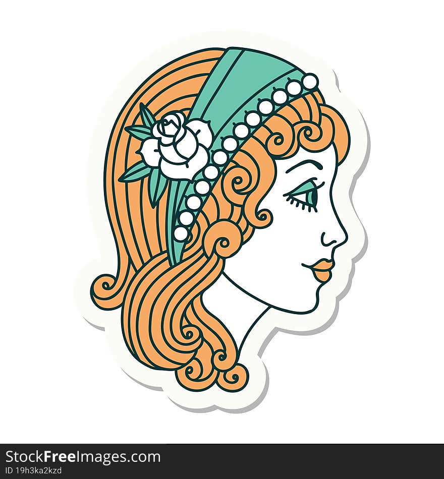 tattoo style sticker of a gypsy head