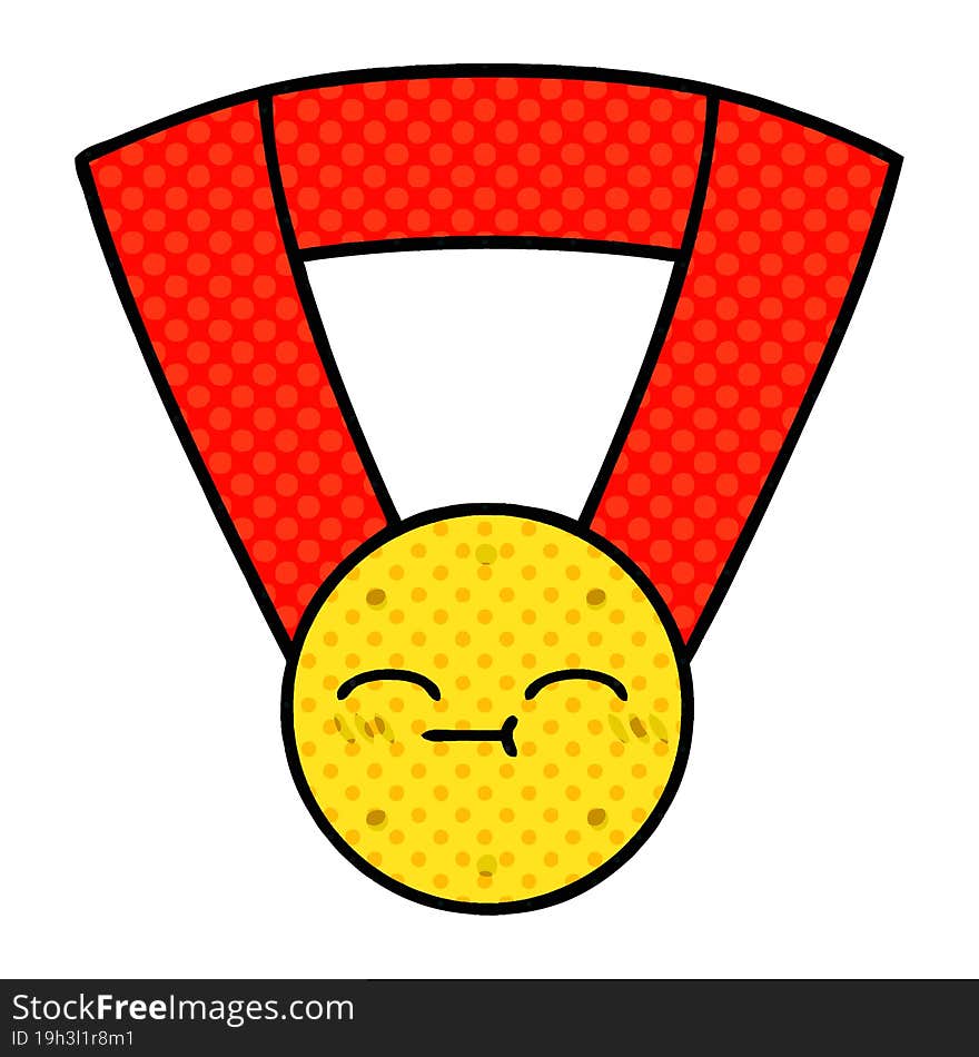 comic book style cartoon gold medal