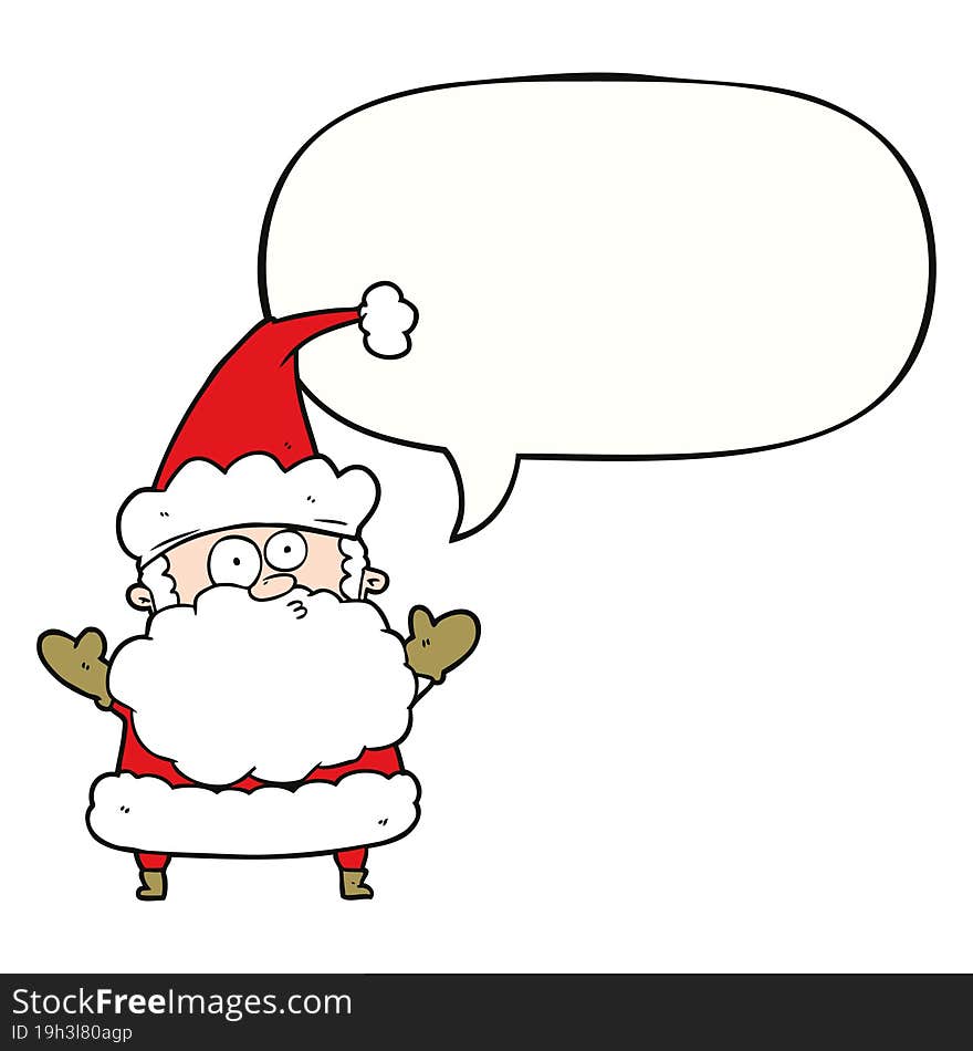 cartoon confused santa claus shurgging shoulders and speech bubble