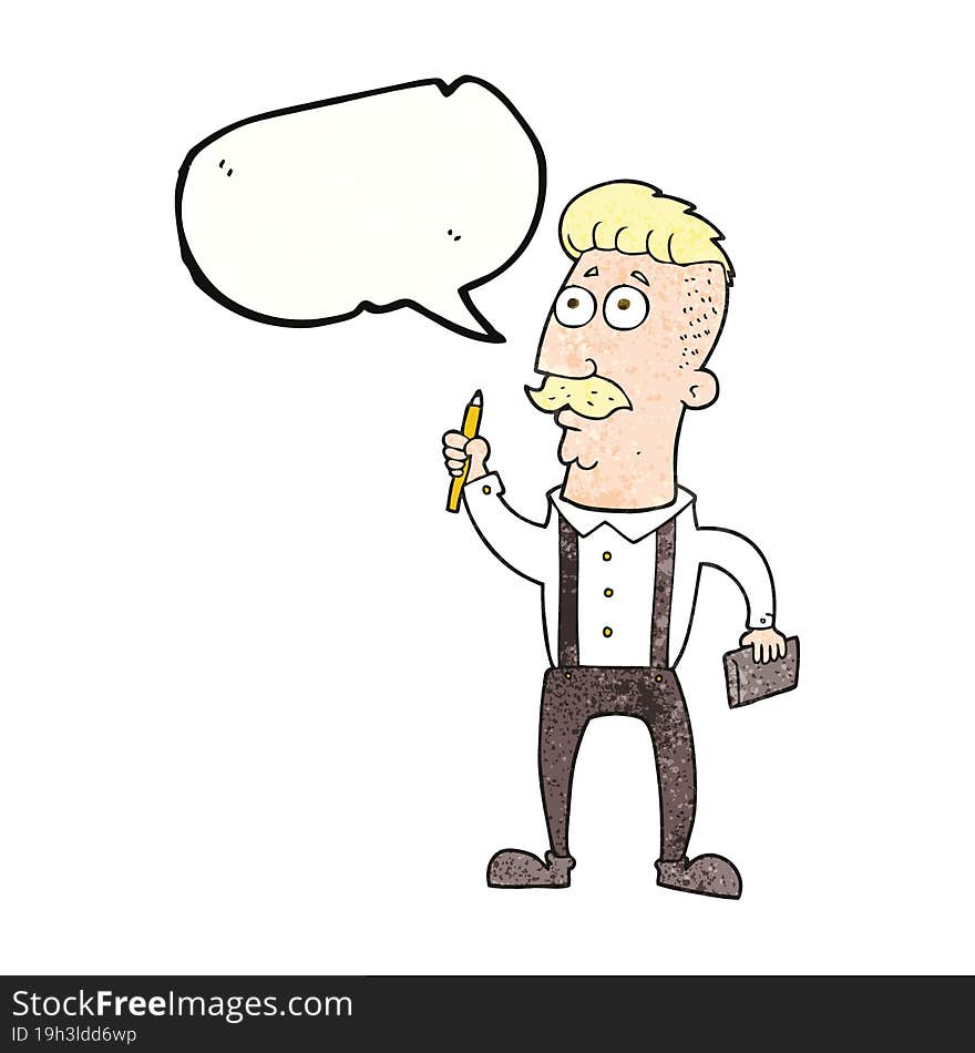 Speech Bubble Textured Cartoon Man With Notebook